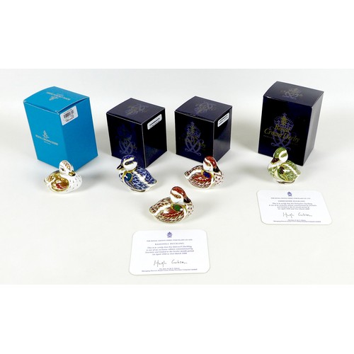 58 - A group of five Royal Crown Derby paperweights, all modelled as birds, comprising 'Bakewell Duckling... 