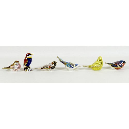 64 - A group of six Royal Crown Derby paperweights, all modelled as birds, comprising 'Bee-eater', MMIII,... 