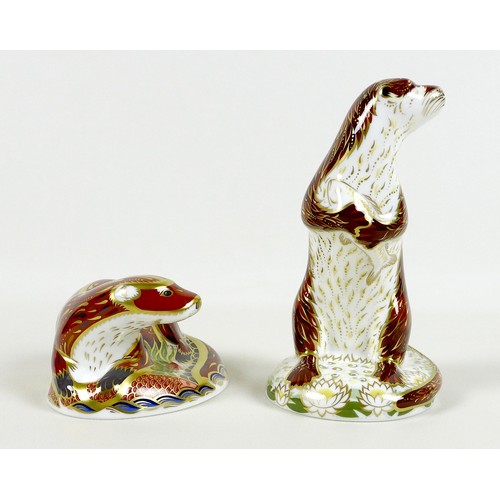 71 - Two Royal Crown Derby paperweights, modelled as 'Otter', MMII, gold stopper, 6.5cm high, and 'Playfu... 