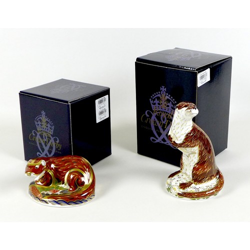 71 - Two Royal Crown Derby paperweights, modelled as 'Otter', MMII, gold stopper, 6.5cm high, and 'Playfu... 