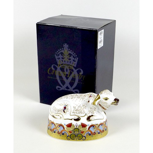 74 - A Royal Crown Derby paperweight, modelled as 'Water Buffalo', MMIV, gold stopper, 11.8cm high, boxed... 