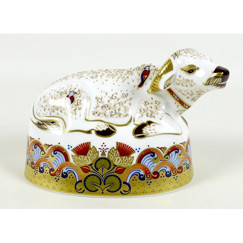 74 - A Royal Crown Derby paperweight, modelled as 'Water Buffalo', MMIV, gold stopper, 11.8cm high, boxed... 