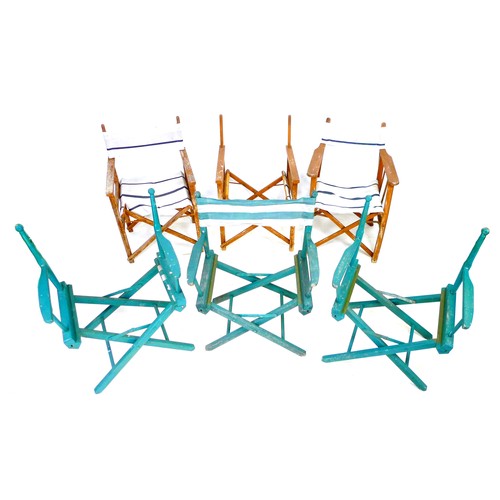 262 - A group of six vintage deck chair frames, a/f poor condition, some with fabric seats and backs, gree... 