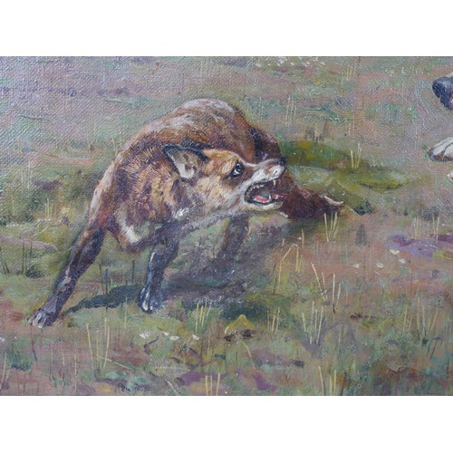 198 - Arthur Charles Dodd (British, fl. 1878-1890): a hunting scene, depicting hounds following a fox, sig... 