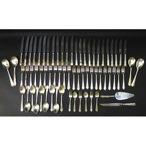 8 - A suite of silver plated cutlery, Dubarry pattern, including eleven table forks, 21cm long, nine tab... 