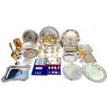 A collection of silver plated items, including a silver plated cigarette box, with presentation insc... 