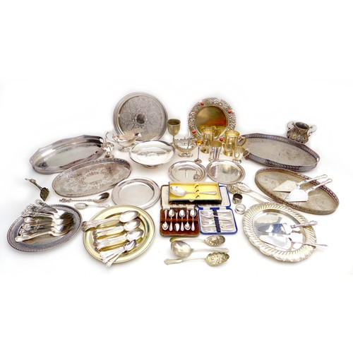 11 - A collection of silver plated items, including an unusual silver plated goblet with inscription 'Ves... 