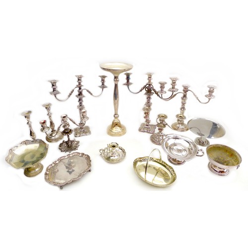 10 - A collection of silver plated items, including a silver plated ashtray stand, 23 by 53cm high, five ... 