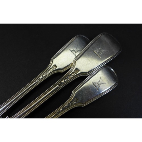 78 - A part set of William IV silver cutlery in threaded fiddle pattern, all the terminals engraved with ... 