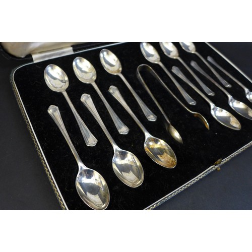 87 - A large selection of Georgian and later silver cutlery, including a set of twelve teaspoons with mat... 