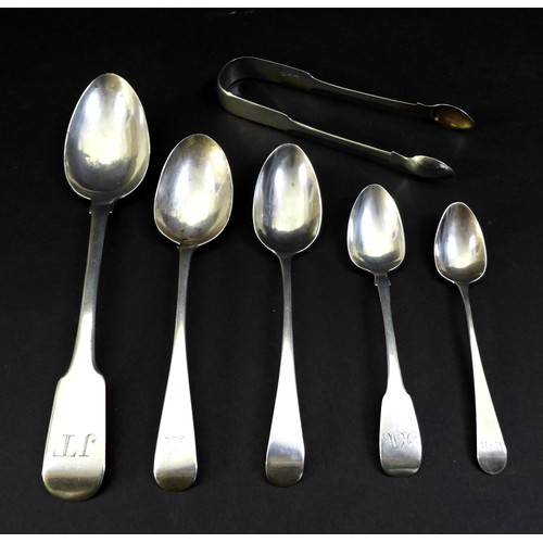 50 - A group of Georgian and later silver flatware, comprising a George III silver fiddleback pattern, ta... 