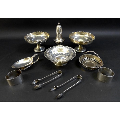 67 - A group of Edwardian and later silver, including a pair of bon bon dishes of circular form with weig... 