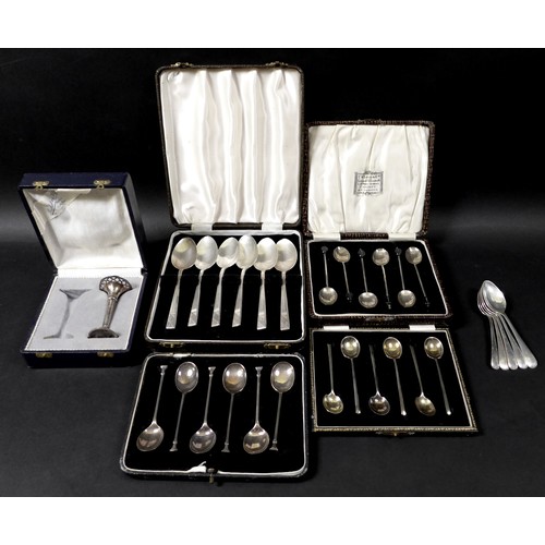 43 - A collection of mostly George V silver spoons, including a set of six coffee spoons, James Dixon and... 