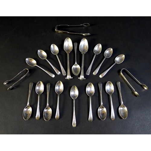 65 - A collection of Victorian and later silver flatware, including a set of twelve teaspoons, Cooper Bro... 