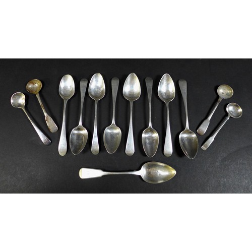 54 - A group of Georgian silver flatware, comprising nine teaspoons, including a set of three George III ... 