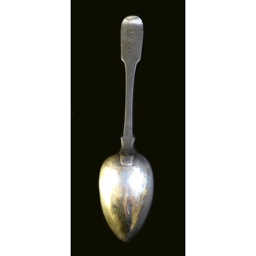 16 - A George III silver fiddle back pattern table spoon, with engraved monogram to finial, George Turner... 