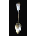 A George III silver fiddle back pattern table spoon, with engraved monogram to finial, George Turner... 