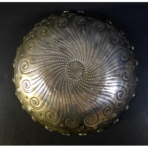 66 - A 19th century continental white metal bowl, with repousse floral decoration throughout, 14.4toz, 22... 