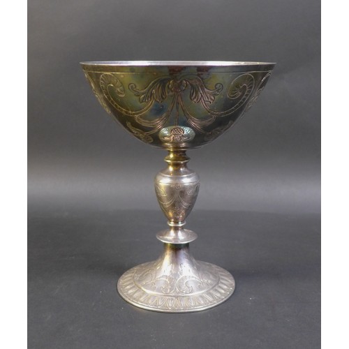 83 - An Edwardian silver chalice, decorated with floral sprays and Tudor roses, R H Halford & Sons, Londo... 