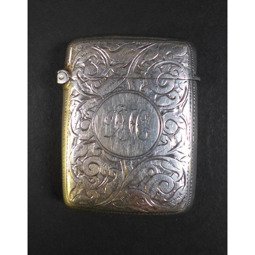 57 - A collection of Victorian and later silver, comprising a Victorian vesta case with 'D H' monogram an... 