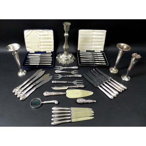40 - A collection of Edwardian and later silver, including two George VI cased sets of six silver handled... 