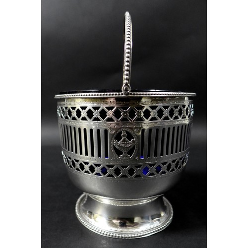 73 - A George III silver pedestal basket, or ice pail, the beaded upper rim above a pierced and chased bo... 