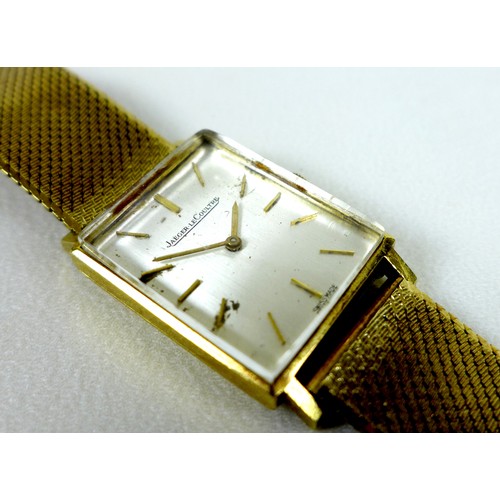 137 - A Jaeger LeCoultre 18ct gold cased gentleman’s wristwatch, circa 1966, the rectangular brushed silve... 