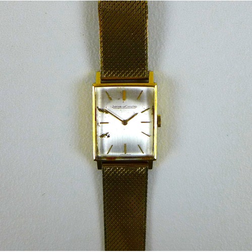 137 - A Jaeger LeCoultre 18ct gold cased gentleman’s wristwatch, circa 1966, the rectangular brushed silve... 