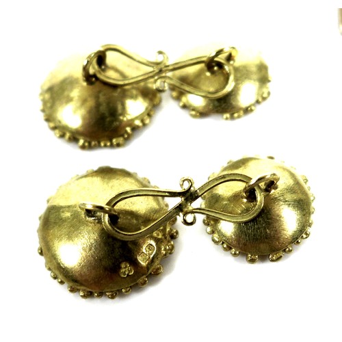 227 - Two pairs of gold cuff links, one pair 18ct gold, concave form with beaded rims, hallmarked, 4.9g, t... 