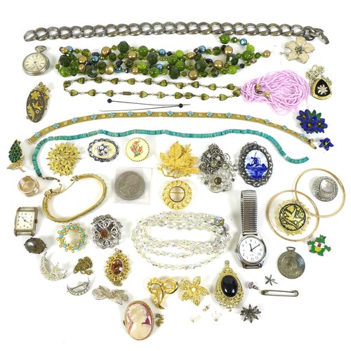 144 - A quantity of vintage and later costume jewellery, including three 9ct gold and paste ear-studs, 0.3... 