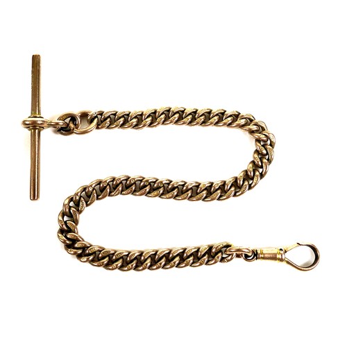 224 - A Victorian 9ct rose gold Albert fob chain, conventional lobster clasp to one end and T bar to the o... 