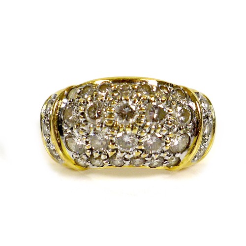 228 - A gold bombe cocktail ring, inset with some diamonds and other white stones, size J, indistinctly ma... 