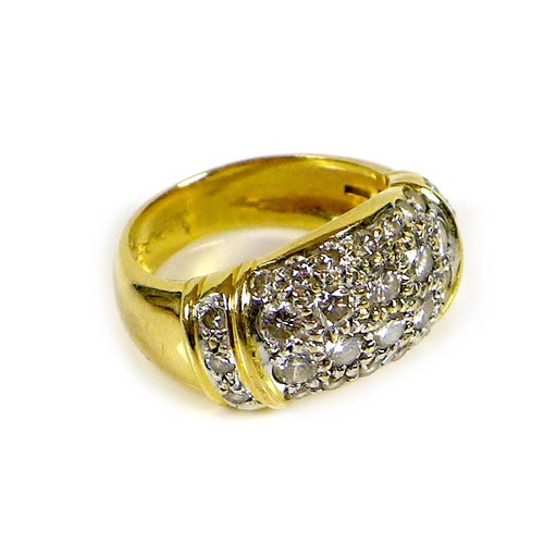 228 - A gold bombe cocktail ring, inset with some diamonds and other white stones, size J, indistinctly ma... 