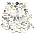 A group of gold, silver and costume jewellery, including a 9ct gold bar brooch, 1.5g, 50.3mm long, a... 