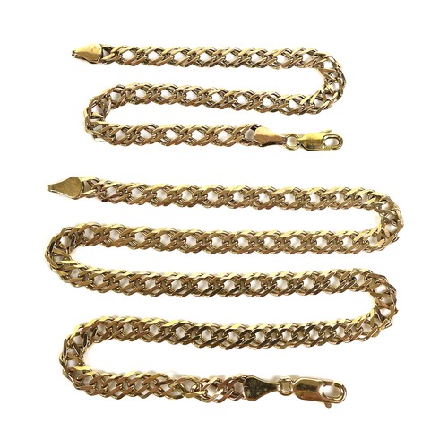 220 - A 9ct gold fine curb link necklace, 37cm, together with a similar bracelet, 18cm, total combined wei... 