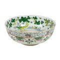 A Chinese famille verte porcelain bowl, mid 20th century, decorated in Kangxi style, internally to i... 