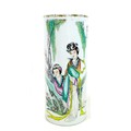 A Chinese porcelain sleeve vase, mid 20th century, decorated in Republic style with two figures in a... 