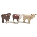 A group of three Beswick calves, comprising a 'Limousin Calf', model 1827E, brown and white - gloss,... 