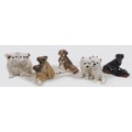A group of five Beswick puppy duos, comprising 'Bulldogs - seated', model 3384, white with tan patch... 