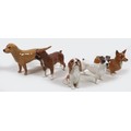 A group of five Beswick dogs, comprising 'Labrador - Small', model 1956, golden brown - gloss, 8.3cm... 