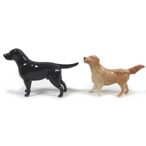 46 - A group of five Beswick dogs, comprising 'Labrador - Small', model 1956, black - gloss, 8.3cm high, ... 