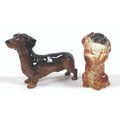 Two Beswick dog figurines, comprising 'Pekinese - Begging', model 1059, golden tan - gloss, 10.8cm h... 