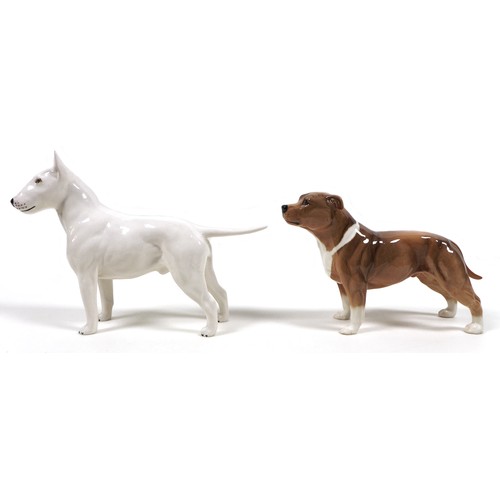 63 - Two Beswick Bull Terrier figurines, comprising 'Staffordshire Bull Terrier', model 3060, white and t... 