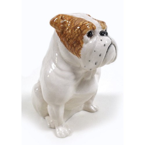 76 - A Beswick Royal Doulton seated Bulldog, model 1872, RD back stamp to the base, white, pale tan ear a... 