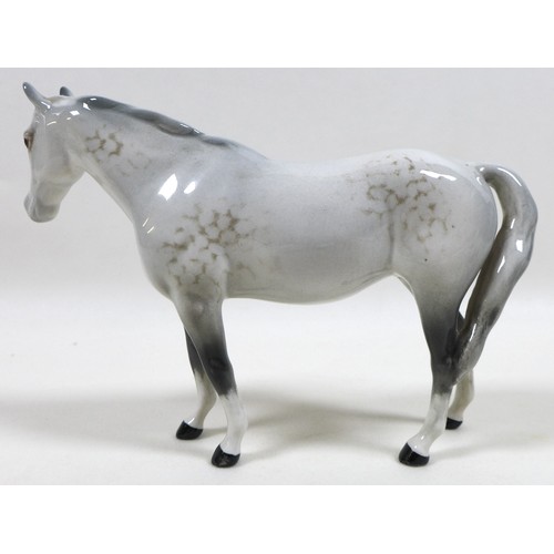 101 - A group of four grey Beswick horses, including 'Foal (Grazing), Second Version, model 946, grey - gl... 