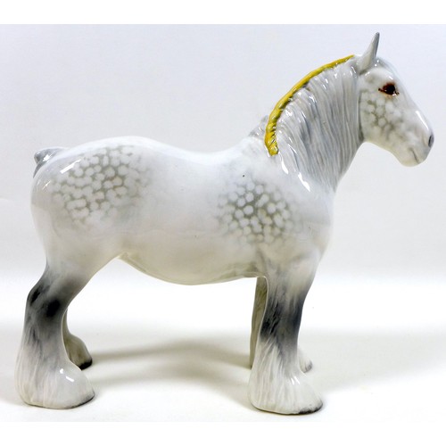 109 - A Beswick 'Shire Mare' figurine, model 818, grey - gloss, with yellow ribbon, 21.5cm high.