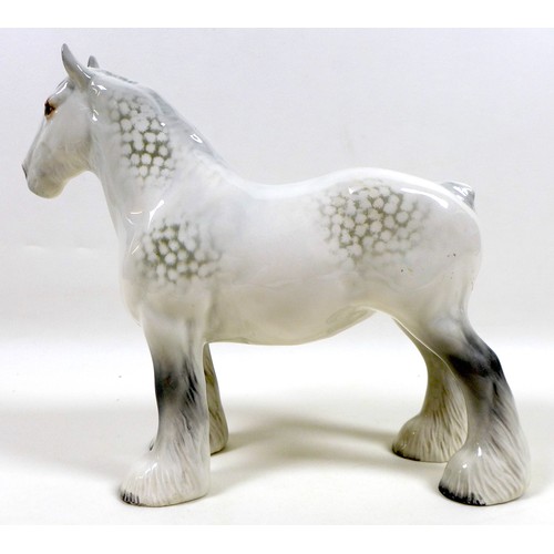 109 - A Beswick 'Shire Mare' figurine, model 818, grey - gloss, with yellow ribbon, 21.5cm high.