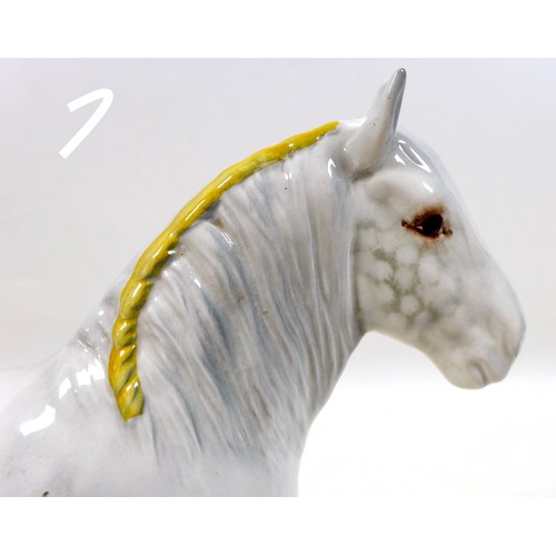 109 - A Beswick 'Shire Mare' figurine, model 818, grey - gloss, with yellow ribbon, 21.5cm high.