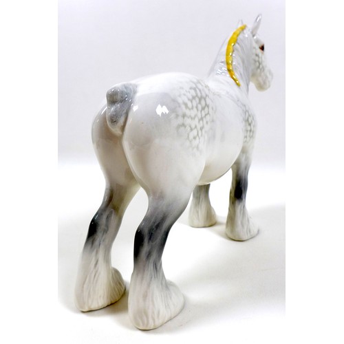 109 - A Beswick 'Shire Mare' figurine, model 818, grey - gloss, with yellow ribbon, 21.5cm high.