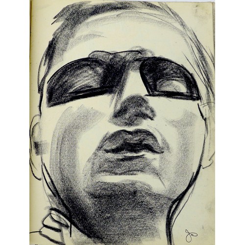 Jean Shepeard (British, 1904-1989): a sketchbook containing a possible charcoal portrait of the artist Francis Bacon (1909-1992), 22.5 by 17.5cm, together with other portraits, most are signed, also including indistinct handwritten notes, a/f.
Jean Shepeard was the only woman to ever exhibit with Bacon, the 1929 exhibition, was Bacon's second and it also included works by the Australian artist Roy de Meistre. Although Bacon's name is the most prominent on the exhibition flyer, Shepeard contributed to 'well over half the listed items in the show' (Richard Shone, 'The Burlington Magazine' Vol. 138, No. 1117, Apr. 1996, pp. 253-255). Bacon is believed to have destroyed the artworks from this early period and details are scant on his activities in the 1920s/30s.

Provenance- from Doreen Kern Collection (Artist and Sculptor 1931-2021) niece of Jean Shepeard.
